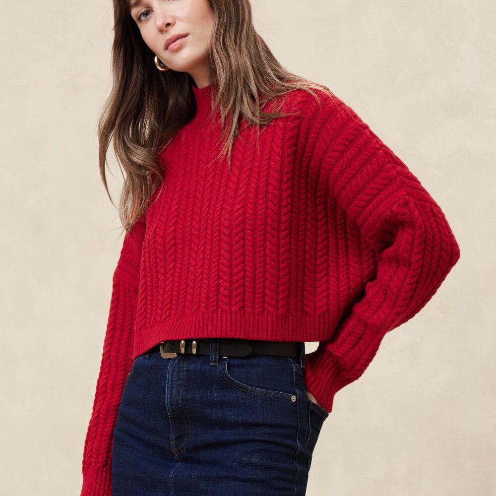 [NWT] Banana Republic Factory Cropped Cable Turtleneck Sweater